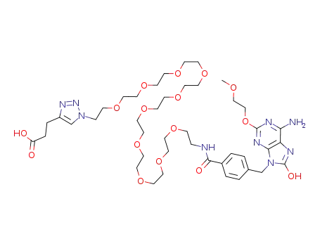 3-(1-(1-(4-((6-amino-8-hydroxy-2-(2-methoxyethoxy)-9H-purin-9-yl)methyl)phenyl)-1-oxo-5,8,11,14,17,20,23,26,29,32-decaoxa-2-azatetratriacontan-34-yl)-1H-1,2,3-triazol-4-yl)propanoic acid