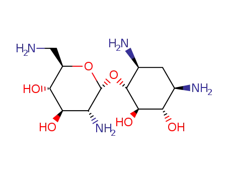 Molecular Structure of 3947-65-7 ((1'R,3'S,3S,5R,6R)-5-AMINO-2-AMINOMETHYL-6-(4,6-DIAMINO-2,3-DIHYDROXY-CYCLOHEXYLOXY)-TETRAHYDRO-PYRAN-3,4-DIOL)