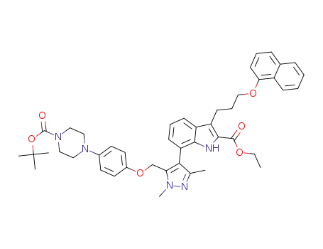 ethyl 7-(5-((4-(4-(tert-butoxycarbonyl)piperazin-1-yl)-phenoxy)methyl)-1,3-dimethyl-1H-pyrazol-4-yl)-3-(3-(naphthalen-1-yloxy)propyl)-1H-indole-2-carboxylate
