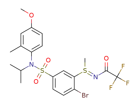 (E)-N-((2-bromo-5-(N-isopropyl-N-(4-methoxy-2-methylphenyl)sulfamoyl)phenyl)(methyl)-λ4-sulfanylidene)-2,2,2-trifluoroacetamide