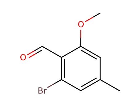 Molecular Structure of 133129-29-0 (Benzaldehyde, 2-bromo-6-methoxy-4-methyl-)