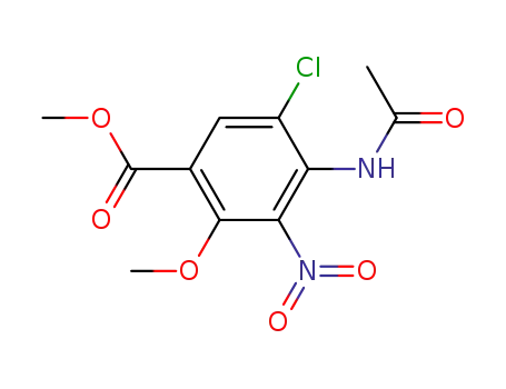 Molecular Structure of 126463-85-2 (Benzoic acid, 4-(acetylamino)-5-chloro-2-methoxy-3-nitro-, methyl ester)