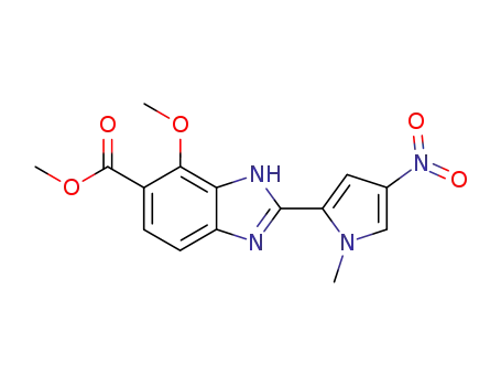 Molecular Structure of 538372-38-2 (1H-Benzimidazole-5-carboxylic acid,
4-methoxy-2-(1-methyl-4-nitro-1H-pyrrol-2-yl)-, methyl ester)