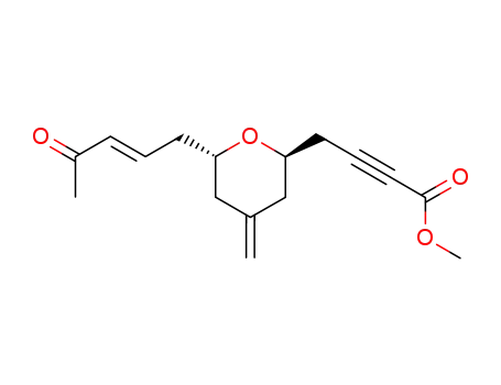 Molecular Structure of 799852-60-1 (2-Butynoic acid,
4-[(2R,6R)-tetrahydro-4-methylene-6-[(2E)-4-oxo-2-pentenyl]-2H-pyran-
2-yl]-, methyl ester)