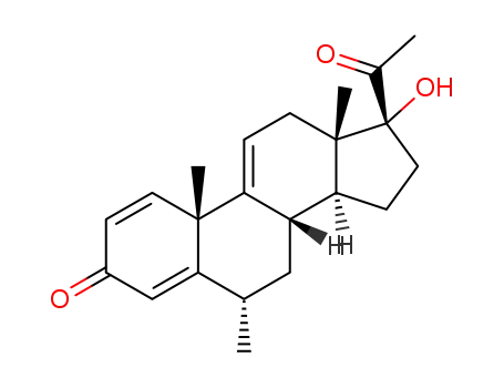 Molecular Structure of 110664-42-1 ((6S,8S,10R,13S,14S,17R)-17-acetyl-17-hydroxy-6,10,13-trimethyl-7,8,12,14,15,16-hexahydro-6H-cyclopenta[a]phenanthren-3-one)