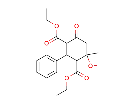 Molecular Structure of 17572-39-3 (diethyl 4-hydroxy-4-Methyl-6-oxo-2-phenylcyclohexane-1,3-dicarboxylate)