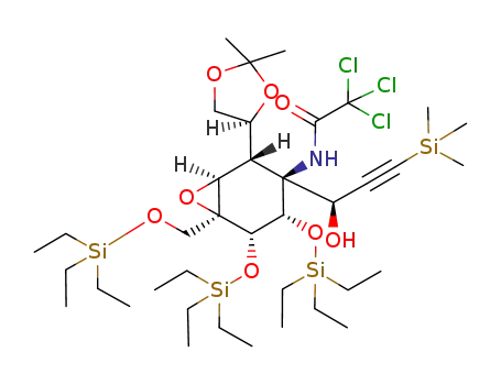2,2,2-Trichloro-N-[(1S,2S,3S,4S,5S,6S)-2-((S)-2,2-dimethyl-[1,3]dioxolan-4-yl)-3-((R)-1-hydroxy-3-trimethylsilanyl-prop-2-ynyl)-4,5-bis-triethylsilanyloxy-6-triethylsilanyloxymethyl-7-oxa-bicyclo[4.1.0]hept-3-yl]-acetamide