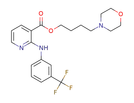 Molecular Structure of 929257-58-9 (3-Pyridinecarboxylic acid, 2-[[3-(trifluoromethyl)phenyl]amino]-,
4-(4-morpholinyl)butyl ester)