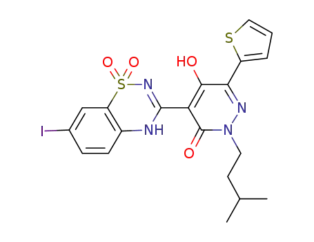 5-hydroxy-4-(7-iodo-1,1-dioxo-1,4-dihydro-1λ6-benzo[e][1,2,4]thiadiazin-3-yl)-2-(3-methyl-butyl)-6-thiophen-2-yl-2H-pyridazin-3-one