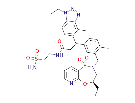 (S)-3-(3-(((R)-4-ethyl-1,1-dioxido-3,4-dihydro-2H-pyrido[2,3-b][1,4,5]oxathiazepin-2-yl)methyl)-4-methylphenyl)-3-(1-ethyl-4-methyl-1H-benzo[d][1,2,3]triazol-5-yl)-N-(2-sulfamoylethyl)propanamide