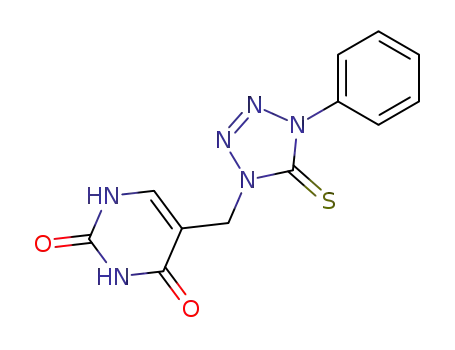 Molecular Structure of 84345-62-0 (2,4(1H,3H)-Pyrimidinedione,
5-[(4,5-dihydro-4-phenyl-5-thioxo-1H-tetrazol-1-yl)methyl]-)
