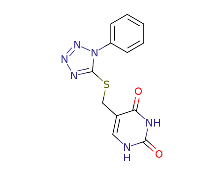 Molecular Structure of 84345-57-3 (2,4(1H,3H)-Pyrimidinedione, 5-[[(1-phenyl-1H-tetrazol-5-yl)thio]methyl]-)