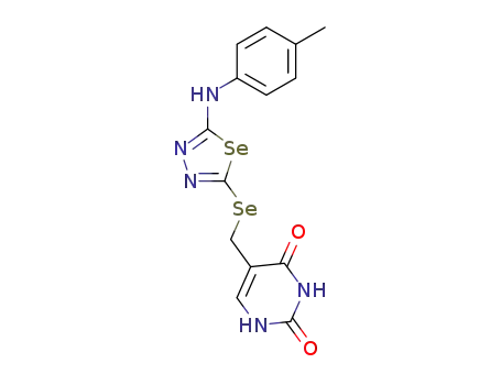 Molecular Structure of 84345-73-3 (2,4(1H,3H)-Pyrimidinedione,
5-[[[5-[(4-methylphenyl)amino]-1,3,4-selenadiazol-2-yl]seleno]methyl]-)
