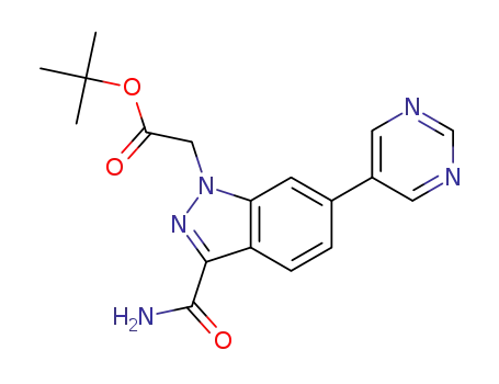 tert-butyl 2-(3-carbamoyl-6-(pyrimidin-5-yl)-1H-indazol-1-yl)acetate