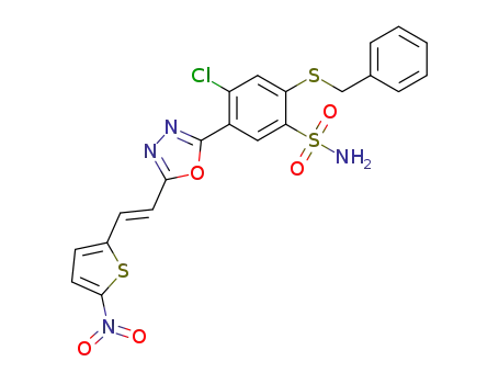 (E)-2-(benzylthio)-4-chloro-5-(5-(2-(5-nitrothiophen-2-yl)vinyl)-1,3,4-oxadiazol-2-yl)benzenesulfonamide