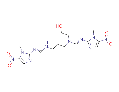 Molecular Structure of 86151-40-8 (Methanimidamide,
N-(2-hydroxyethyl)-N'-(1-methyl-5-nitro-1H-imidazol-2-yl)-N-[3-[[[(1-meth
yl-5-nitro-1H-imidazol-2-yl)amino]methylene]amino]propyl]-)