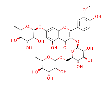 3-<6-O-(6-deoxy-α-L-mannopyranosyl)-β-D-glucopyranosyl>oxy-5-hydroxy-7-<β-L-mannopyranosyl>oxy-2-(4-hydroxy-3-methoxyphenyl)-4H-1-benzo-pyran-4-one