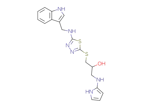 Molecular Structure of 86717-12-6 (1-[[5-(1H-indol-3-ylmethylamino)-1,3,4-thiadiazol-2-yl]sulfanyl]-3-(1H -pyrrol-2-ylamino)propan-2-ol)