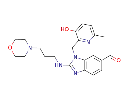 Molecular Structure of 857070-65-6 (1-((3-hydroxy-6-Methylpyridin-2-yl)Methyl)-2-((3-Morpholinopropyl)aMino)-1H-benzo[d]iMidazole-6-carbaldehyde)