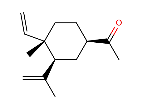 Molecular Structure of 51297-53-1 (Ethanone,
1-[(1R,3S,4S)-4-ethenyl-4-methyl-3-(1-methylethenyl)cyclohexyl]-)