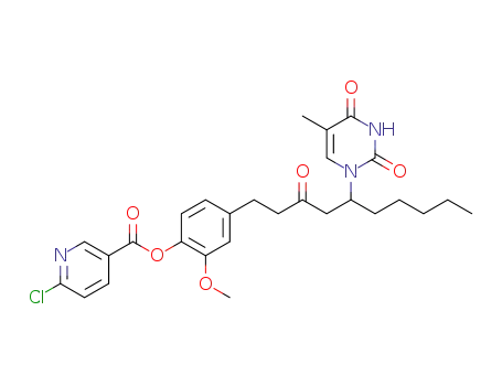 2-methoxy-4-(5-(5-methyl-2,4-dioxo-3,4-dihydropyrimidin-1(2H)-yl)-3-oxodecyl)phenyl 6-chloronicotinate
