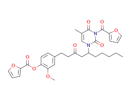 4-(5-(3-(furan-2-carbonyl)-5-methyl-2,4-dioxo-3,4-dihydropyrimidin-1(2H)-yl)-3-oxodecyl)-2-methoxyphenyl furan-2-carboxylate