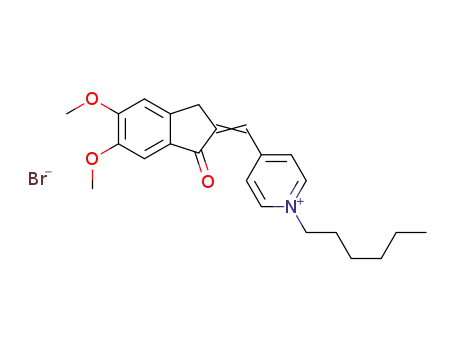1-hexyl-4-[(5,6-dimethoxy-1-indanone-2-ylidene)methyl]pyridinium bromide