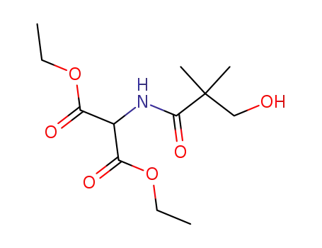 Molecular Structure of 88143-81-1 (Propanedioic acid, [(3-hydroxy-2,2-dimethyl-1-oxopropyl)amino]-,
diethyl ester)