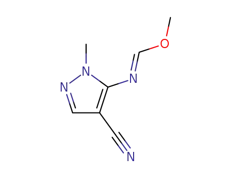 Molecular Structure of 111267-91-5 (Methanimidic acid, N-(4-cyano-1-methyl-1H-pyrazol-5-yl)-, methyl ester)