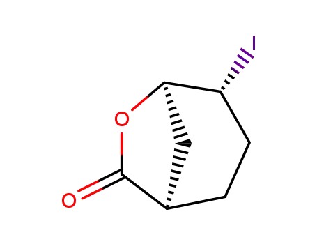 Molecular Structure of 19914-92-2 (6-Oxabicyclo[3.2.1]octan-7-one, 4-iodo-, (1R,4R,5R)-rel-)