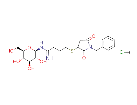 4-(1-Benzyl-2,5-dioxo-pyrrolidin-3-ylsulfanyl)-N-((2R,3R,4S,5S,6R)-3,4,5-trihydroxy-6-hydroxymethyl-tetrahydro-pyran-2-yl)-butyramidine; hydrochloride