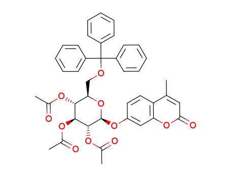 Molecular Structure of 937018-35-4 (4’-Methylumbelliferyl 2,3,4,-Tri-O-acetyl-6-O-trityl-β-D-glucopyranoside)