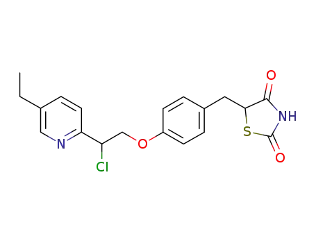 Molecular Structure of 646519-88-2 (2,4-Thiazolidinedione,
5-[[4-[2-chloro-2-(5-ethyl-2-pyridinyl)ethoxy]phenyl]methyl]-)