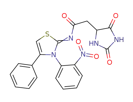 2-(2,5-dioxoimidazolidin-4-yl)-N-(3-(2-nitrophenyl)-4-phenylthiazol-2(3H)-ylidene)acetamide