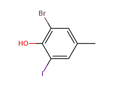 Molecular Structure of 180639-95-6 (Phenol, 2-bromo-6-iodo-4-methyl-)