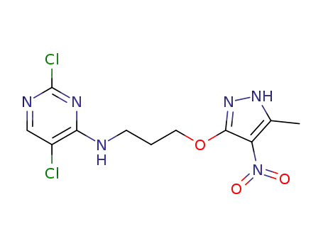 2,5-dichloro-N-(3-((5-methyl-4-nitro-1H-pyrazol-3-yl)oxy)propyl)pyrimidin-4-amine
