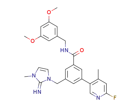 N-(3,5-dimethoxybenzyl)-3-(6-fluoro-4-methylpyridin-3-yl)-5-((2-imino-3-methyl-2,3-dihydro-1H-imidazol-1-yl)methyl)benzamide