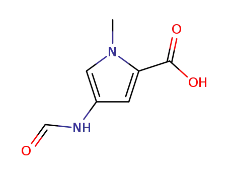 Molecular Structure of 77716-18-8 (1H-Pyrrole-2-carboxylic acid, 4-(formylamino)-1-methyl-)