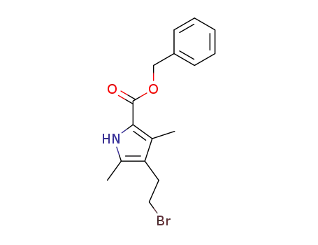 Molecular Structure of 72562-17-5 (1H-Pyrrole-2-carboxylic acid, 4-(2-bromoethyl)-3,5-dimethyl-,
phenylmethyl ester)