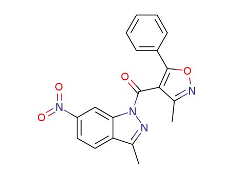 Molecular Structure of 62235-33-0 (1H-Indazole,
3-methyl-1-[(3-methyl-5-phenyl-4-isoxazolyl)carbonyl]-6-nitro-)