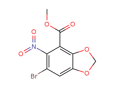 Molecular Structure of 33842-23-8 (1,3-Benzodioxole-4-carboxylic acid, 6-bromo-5-nitro-, methyl ester)