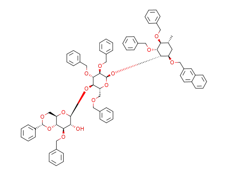 2-naphthylmethyl 3-O-benzyl-4,6-O-benzylidene-β-D-glucopyranosyl-(1->4)-2,3,6-tri-O-benzyl-α-D-glucopyranosyl-(1->2)-3,4-di-O-benzyl-5a-carba-α-L-rhamnopyranoside