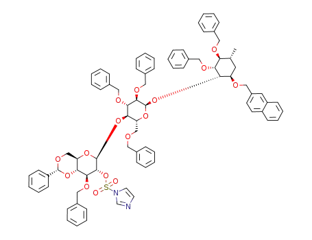 2-naphthylmethyl 3-O-benzyl-4,6-O-benzylidene-2-O-(N-imidazole-1-sulfonyl)-β-D-glucopyranosyl-(1->4)-2,3,6-tri-O-benzyl-α-D-glucopyranosyl-(1->2)-3,4-di-O-benzyl-5a-carba-α-L-rhamnopyranoside