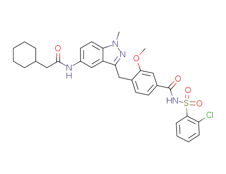 N-{3-[4-(2-Chloro-benzenesulfonylaminocarbonyl)-2-methoxy-benzyl]-1-methyl-1H-indazol-5-yl}-2-cyclohexyl-acetamide