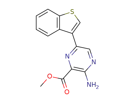 Molecular Structure of 113892-85-6 (Pyrazinecarboxylic acid, 3-amino-6-benzo[b]thien-3-yl-, methyl ester)