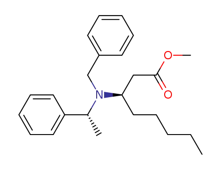Molecular Structure of 486449-97-2 (Octanoic acid, 3-[[(1R)-1-phenylethyl](phenylmethyl)amino]-, methyl
ester, (3R)-)