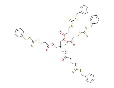 Molecular Structure of 303040-80-4 (Propanoic acid, 3-[[[(phenylmethyl)thio]thioxomethyl]thio]-,
2,2-bis[[1-oxo-3-[[[(phenylmethyl)thio]thioxomethyl]thio]propoxy]methyl]-
1,3-propanediyl ester)