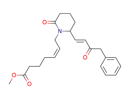 Molecular Structure of 697802-69-0 (5-Heptenoic acid,
7-[2-oxo-6-[(1E)-3-oxo-4-phenyl-1-butenyl]-1-piperidinyl]-, methyl ester,
(5Z)-)