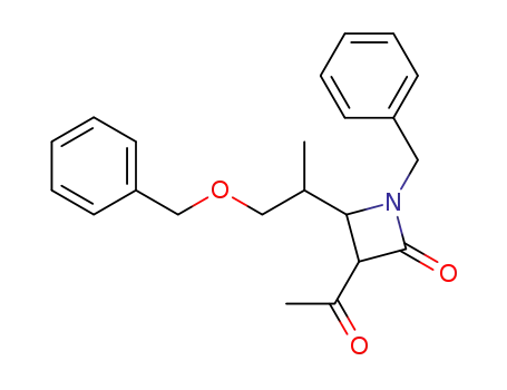 Molecular Structure of 112959-37-2 (2-Azetidinone,
3-acetyl-4-[1-methyl-2-(phenylmethoxy)ethyl]-1-(phenylmethyl)-)