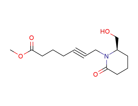 Molecular Structure of 802907-39-7 (5-Heptynoic acid, 7-[(2R)-2-(hydroxymethyl)-6-oxo-1-piperidinyl]-,
methyl ester)